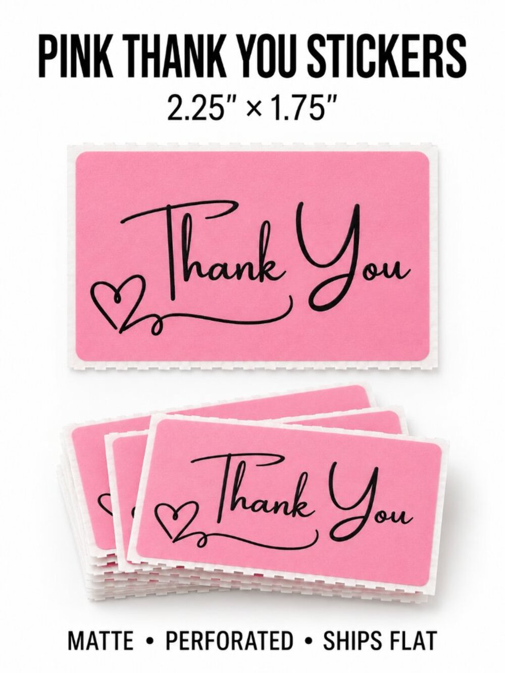200 Pink Thank You Stickers Rectangle Small Business Packaging 2.25x1.75